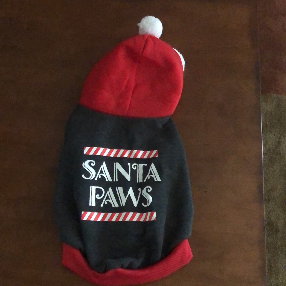 Medium Santa Paws velcro sweatshirt with Sherpa lined Pom Pom hood